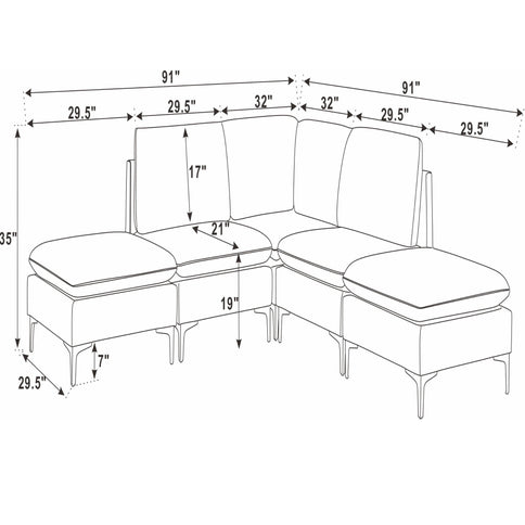 Upholstered Modular Sectional With Tall Legs, Medium Firm Seat