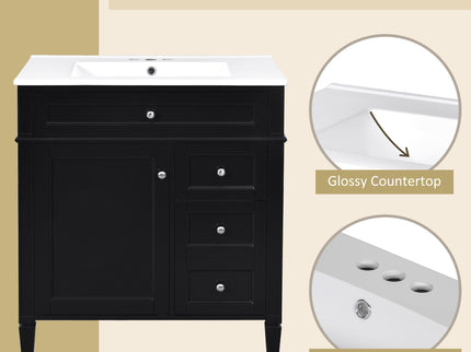 Bathroom Vanity With Top Sink, 2 Drawers & Tip Out Drawer