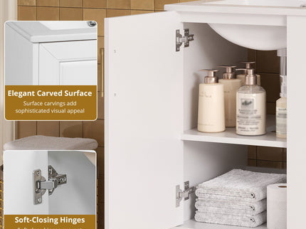 Wall Mounted Bathroom Cabinet With Side Shelf Combo, Vanity With Sink - White