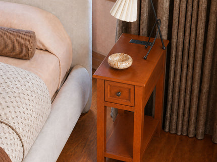 End Table With Drawer And Shelf For Living Room - Walnut