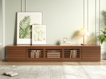 TV Stand, Entertainment Center With Cable Management And Soft Closing Hinges - Walnut