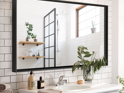 Rectangular Bathroom Mirror Square Angle Metal Frame Wall Mounted Hanging Plates Wall Mount Mirror For Bathroom (Horizontal & Vertical)