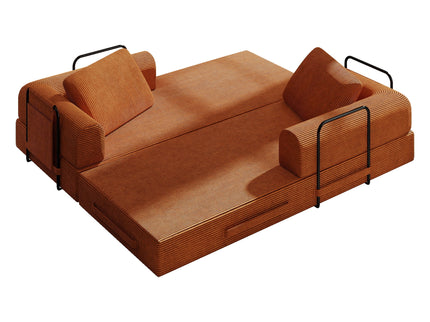 Convertible Sleeper Sofa Bed With Cylindrical Pillow, Fixed Shape Frame
