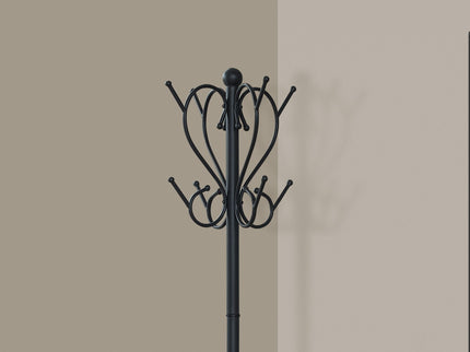 Coat Rack, Hall Tree, Free Standing, 8 Hooks, Entryway, Umbrella Holder, Transitional - Black