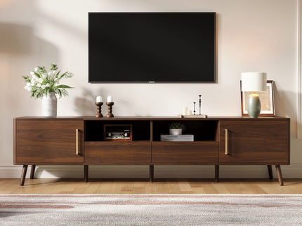 78" TV Stand For 85" TVs With Soft Close Doors, Open Shelf - Walnut