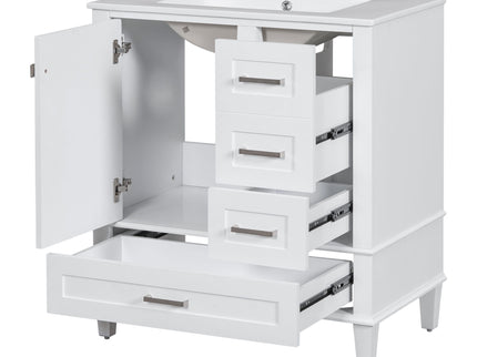 Bathroom Vanity & Tall Storage Cabinet Set With Doors, Adjustable Shelves, Soft Close Hinges, Sink