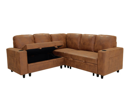 Upholstered L - Shape Sectional Sofa Bed With Pull Out Sleeper And Storage
