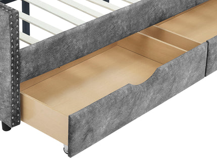 Upholstered Tufted Daybed With Drawers, Waved Arms