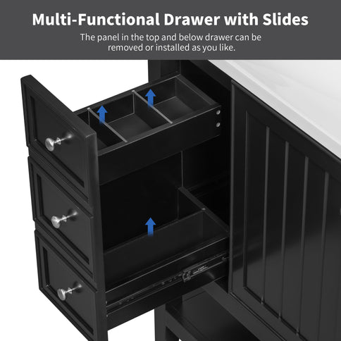 36" Bathroom Vanity & Sink, 2 Cabinet And 3 Drawers - Black