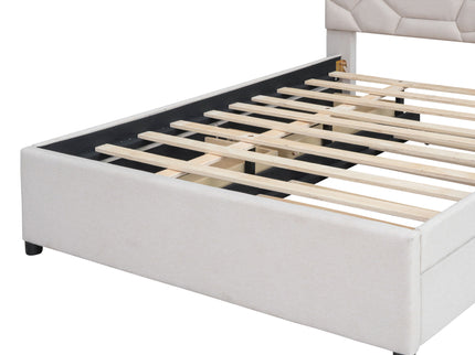 Upholstered Platform Bed With Brick Pattern Headboard And Twin Long Size Trundle