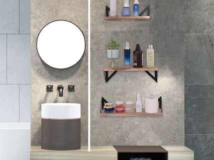Floating Shelves, Long Wall Shelves (Set of 3), Wall Mounted Shelves With Brackets For Bedroom - Natural Wood