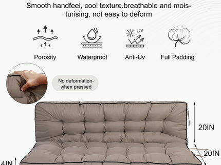 3 Seater Outdoor Porch Swing Cushion With Backrest, Waterproof