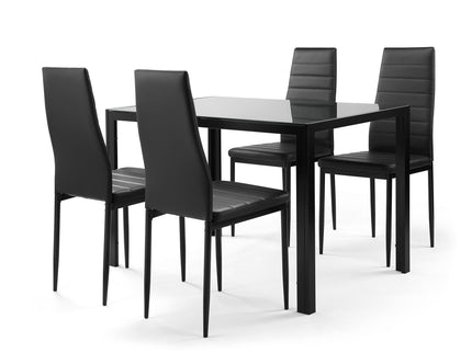 5 Pieces Dining Table Set For 4, Kitchen Room Tempered Glass Dining Table, 4 Faux Leather Chairs - Black