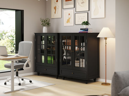 Minimalist Buffet Cabinet With Double Glass Doors And Drawer