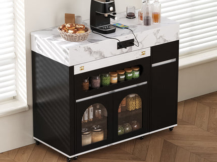 Extendable Dining Table With Folding Top, Rolling Kitchen Island With Drawers And Power Outlet