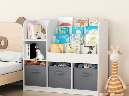 Bookcase And Bookshelf With 3 Collapsible Drawers, Multifunctional Display Stand