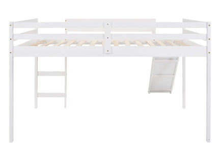 Full Loft Bed With Slide, Multifunctional Design - White