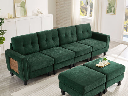 Modular Sectional Sofa With Movable Ottomans, USB Ports & Side Tables