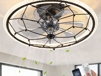 Ceiling Fan With Light And Remote Control, 6 Speeds, 3 Color Options - Matte Black