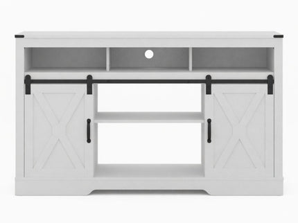 Farmhouse TV Stand With Sliding Barn Doors & Adjustable Storage