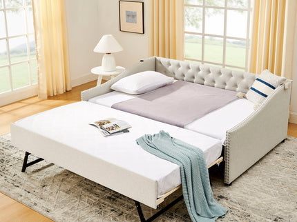 Upholstered Daybed With USB Charging & Pull Out Bed