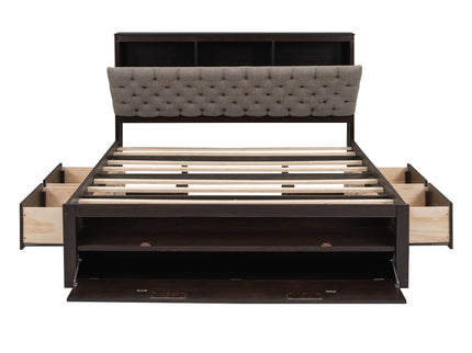 Platform Bed With Storage Headboard, Shoe Rack And 4 Drawers