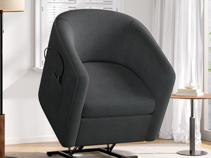 Power Lift Recliner Barrel Shape Reclining Chair With Footrest And Side Pocket