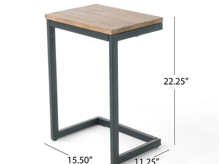 C Shaped End Table With Iron Base And Fir Wood To