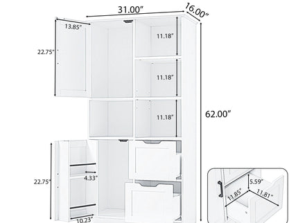 Freestanding Bathroom Storage Cabinet With Doors And Drawers, Adjustable Shelf, Open Shelves - White