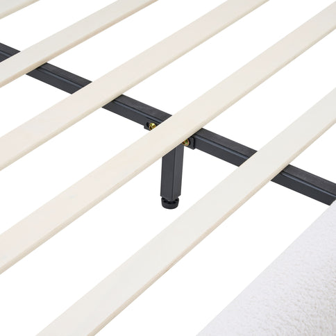Queen Size Upholstered Platform Bed Frame With Split Headboard - White