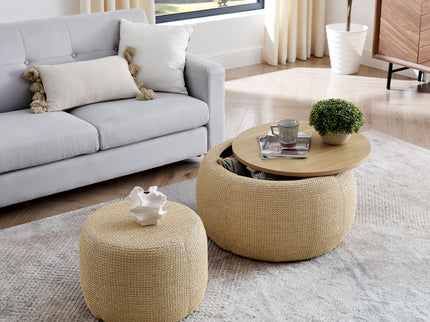 Round Storage Ottoman, 2 In 1 Function, End Table And Ottoman