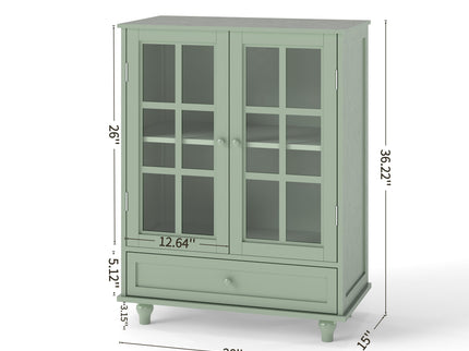 Minimalist Buffet Cabinet With Double Glass Doors And Drawer