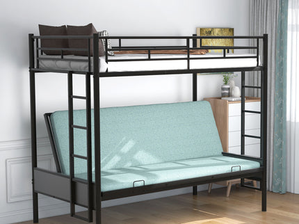 Twin Over Full Bunk Bed, Multifunction - Black