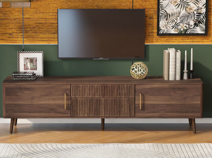 TV Stand With 2 Drawers, Media Console Table For TVs Up To 80'' For Living Room - Walnut