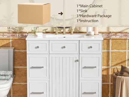 Bathroom Vanity With Ceramic Sink, Soft Close Doors, Adjustable Shelves