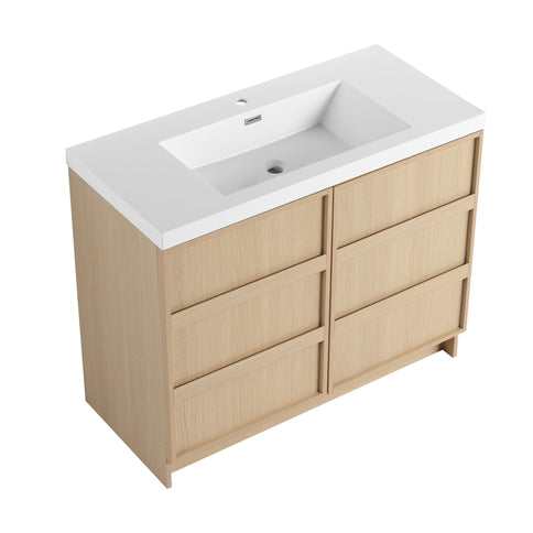 42" Freestanding Bathroom Vanity & Sink & 2 Soft Close Cabinet Doors - Oak / White