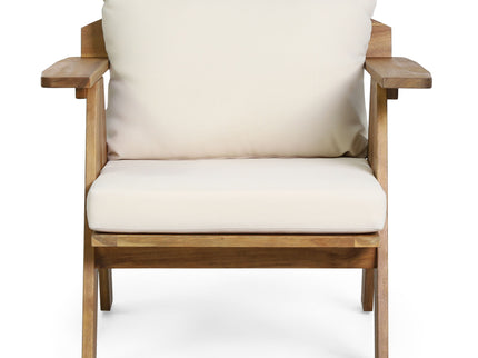 Outdoor Acacia Wood Club Chairs With Cushions (Set of 2) - Teak / Beige
