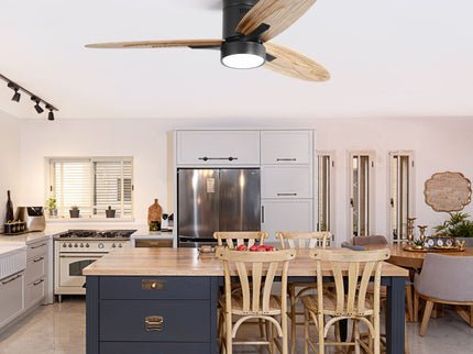Flush Mount Ceiling Fan With Light And Remote Control, 3 Blades, Reversible DC Motor - Black