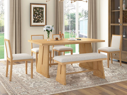 Dining Set With Rectangular Table, 4 Upholstered Chairs & 1 Padded Bench