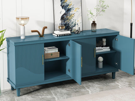 4 Door Cabinet, Large Storage For Living Room - Blue