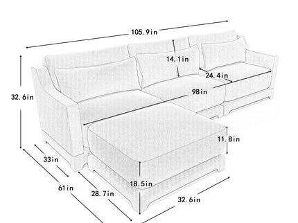 Stylish Sofa With Ottoman And Lumbar Pillows, Ergonomic Design