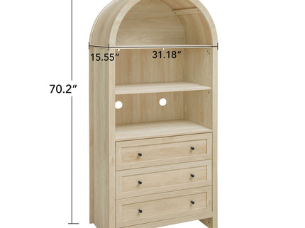 Arched Kitchen Pantry, Modern Farmhouse Wood Kitchen Storage Cabinets, Arched Storage Display Cabinet With Adjustable Shelves, Versatile Cupboard For Kitchen, Dining Room, Living Room - Natural