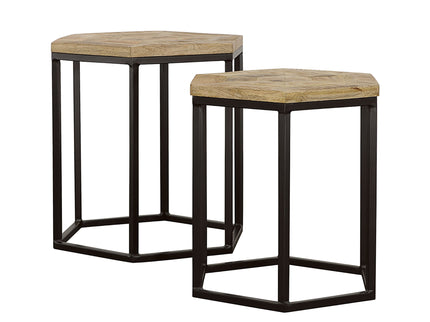 2 Piece Nesting Table With Hexagon Base - Brown