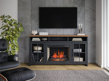 Fireplace TV Stand Console For TVs Up To 85" - Black / Whiskey