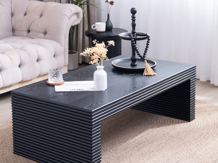 Modern Ribbed Coffee Table, Rectangular Low Profile Center Table For Living Room - Black