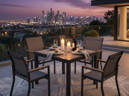 Gray Aluminum Patio Dining Set With Textilene Chairs, 5 Piece All Weather Outdoor Table And Chair Set For Patio, Porch, Garden