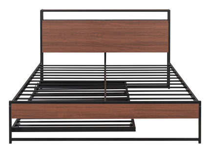 Platform Bed Frame With Trundle, USB Ports And Slat Support, No Box Spring Needed