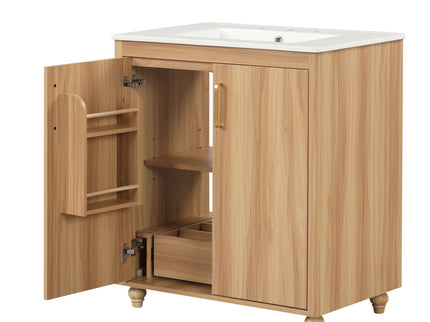 30" Bathroom Vanity With Sink, Cabinet With Doors And Drawer, Rectangular Shape - Natural