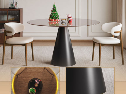 Round Dining Table & Glass Top - Black / Brown