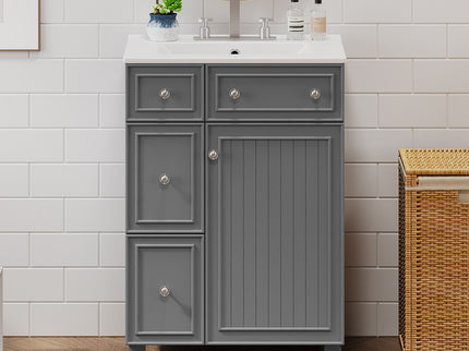 Transitional Style Bathroom Vanity Cabinet With Ceramic Sink
